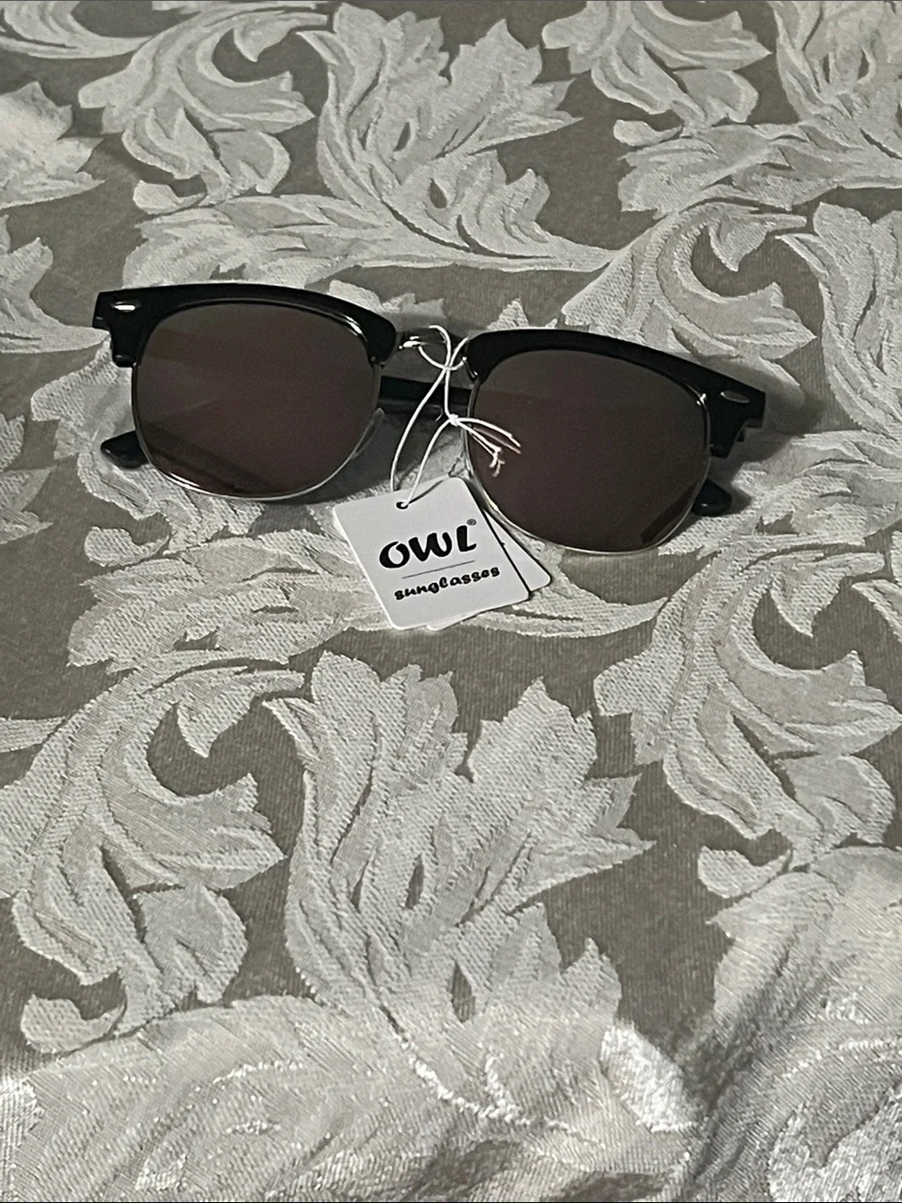 Owl Sunglasses Semi-Rimless Mens Womens Black UV400 Protection